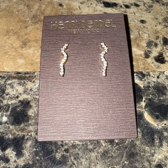 Henri Bendel Gold & Crystal Squiggle Earrings - Picture 2 of 7